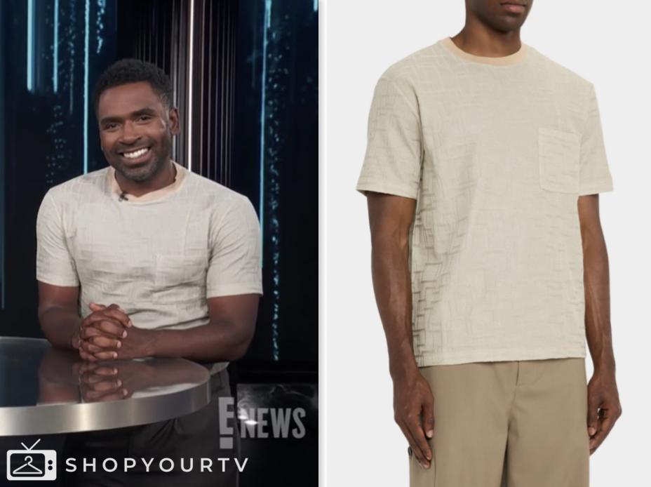 E! News: June 2025 Justin Sylvester's Beige Textured T-Shirt | Shop Your TV
