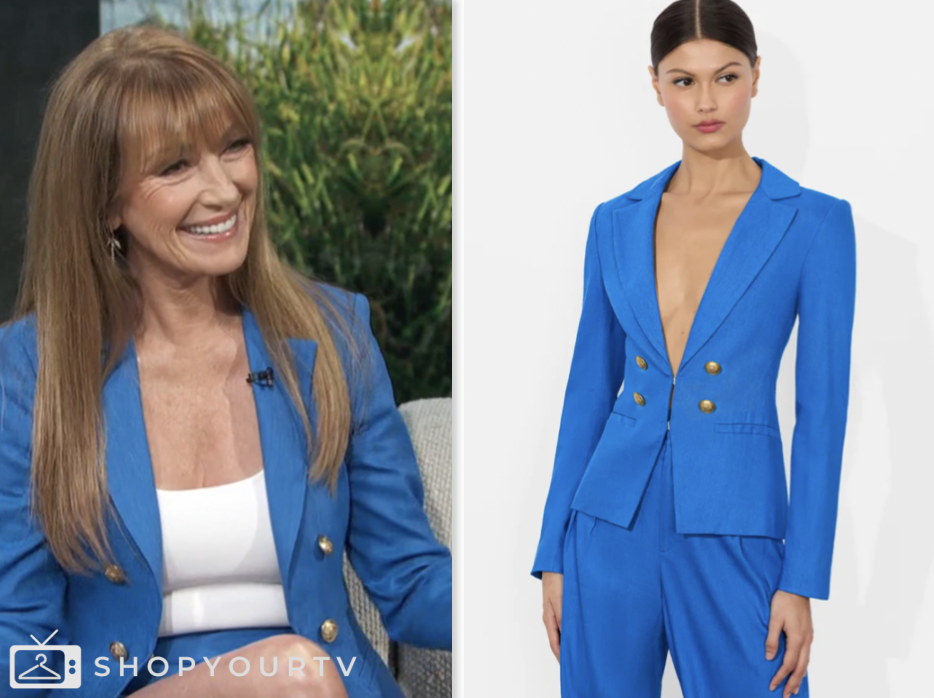 access daily, blue linen blazer, Jane Seymour