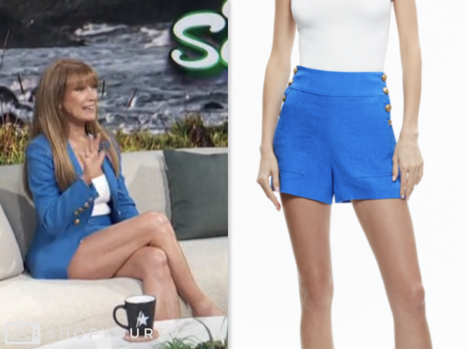 access daily, blue linen shorts, Jane Seymour
