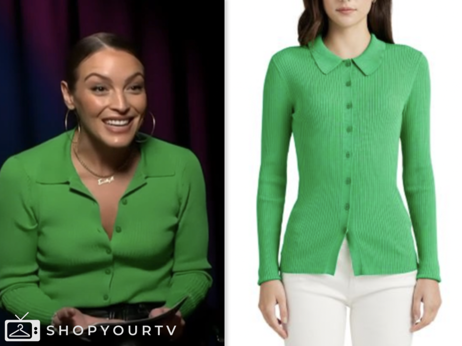 access hollywood, green cardigan, emily orozco