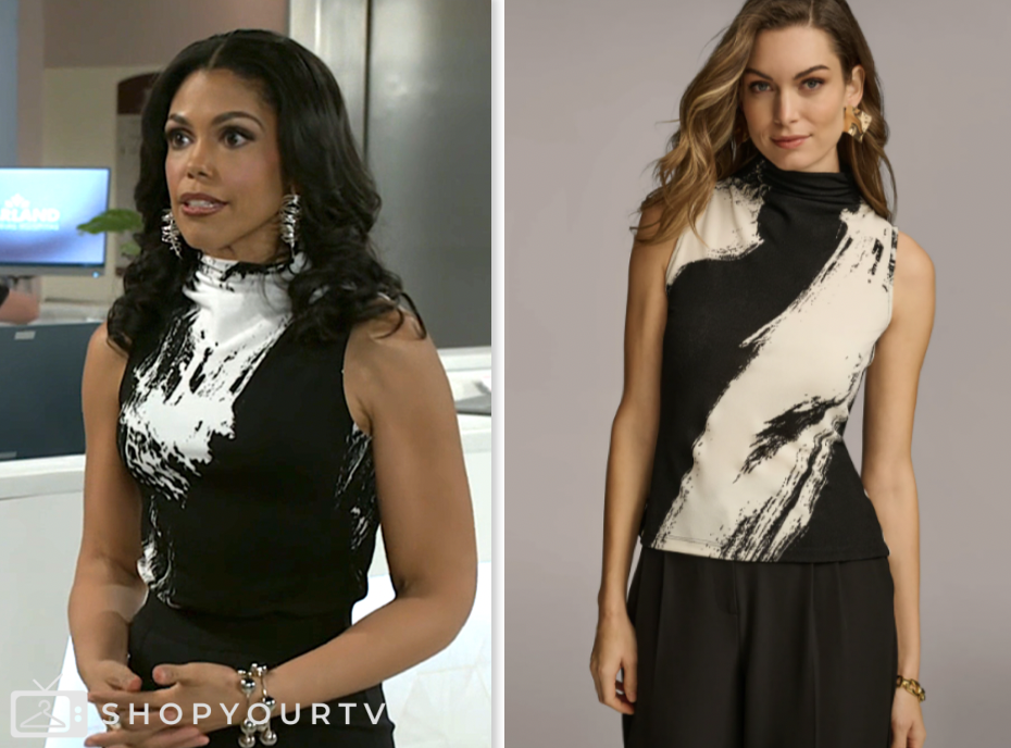 beyond the gates, black and white printed knit top, dani dupree, karla mosley