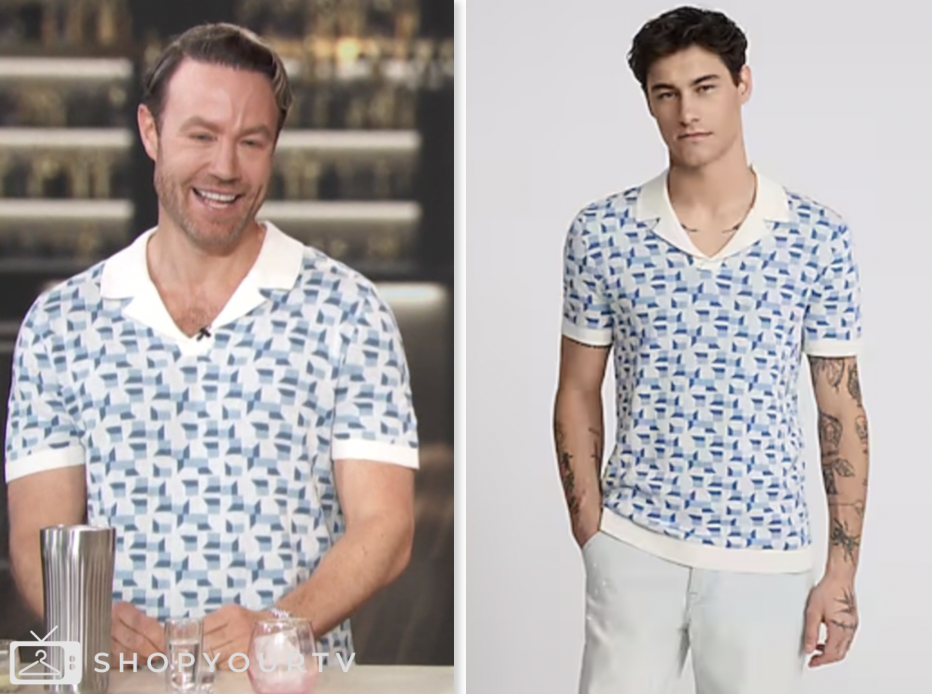 paul zahn, blue geometric knit polo shirt, access daily