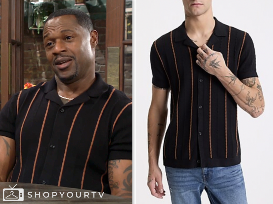 the young and the restless, black striped polo shirt, Jermaine Rivers, Damian Kane