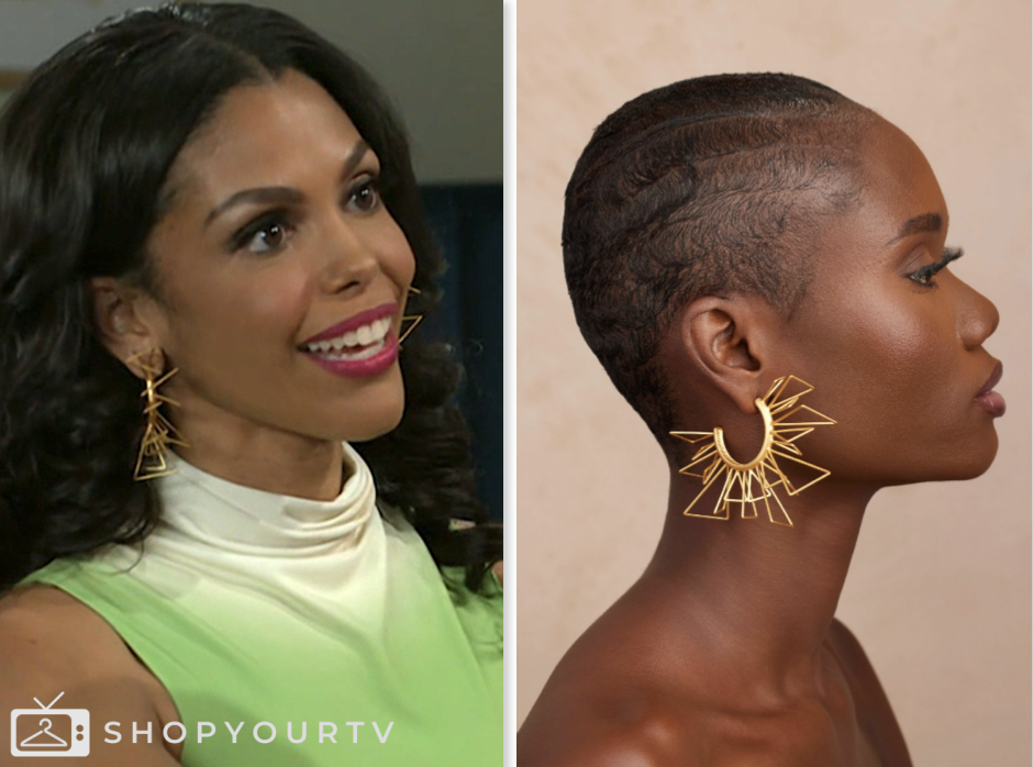 beyond the gates, gold triangle hoop earrings, dani dupree, karla mosley