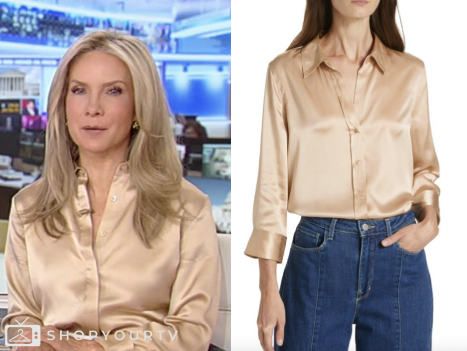 outnumbered, gold satin shirt, dana perino, fox news fashion