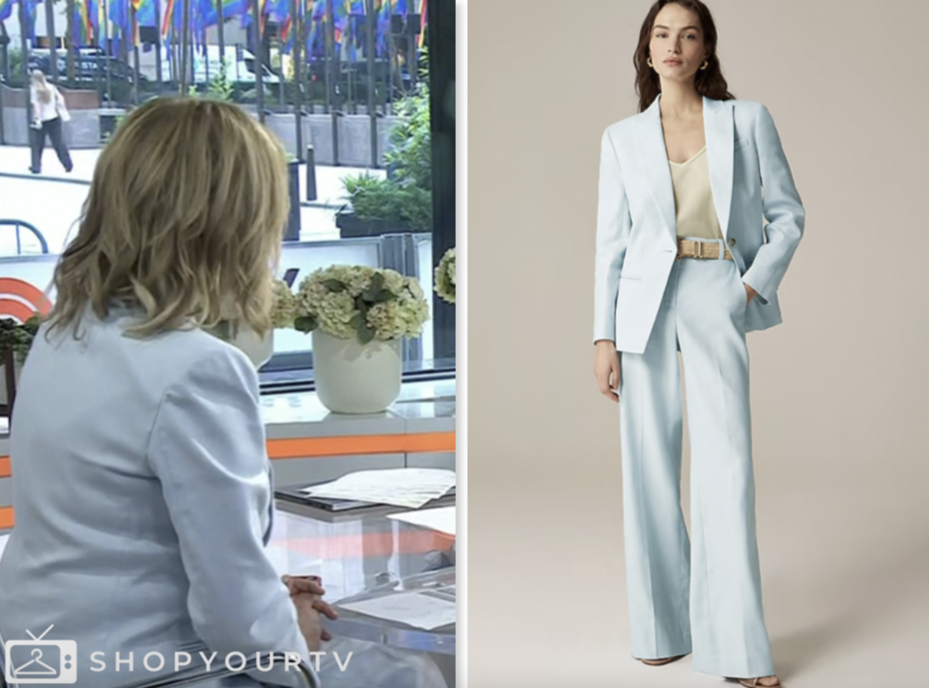 the today show, blue linen blazer and pant suit, christine romans