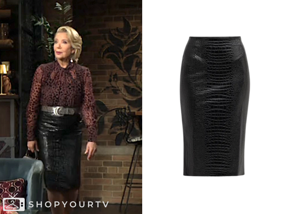 the young and the restless, black snakeskin leather pencil skirt, nikki newman, melody thomas scott