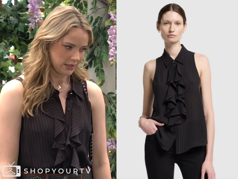 the young and the restless, black pinstripe top, tessa porter, cait fairbanks