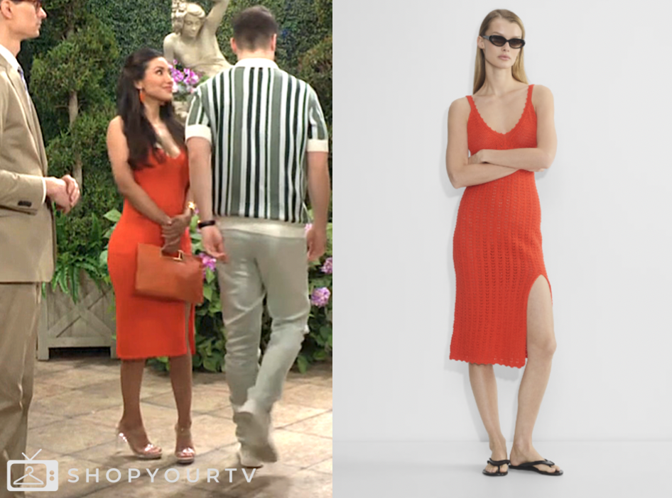 the young and the restless, coral red orange crochet knit dress, audra charles, Zuleyka Silver