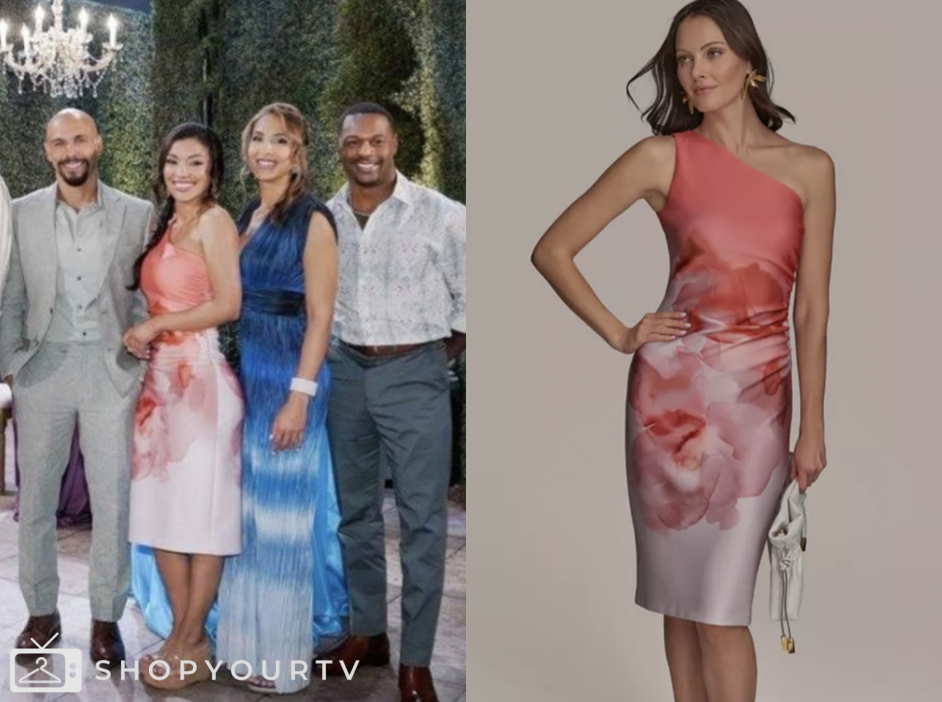 the young and the restless, pink floral one-shoulder dress, audra charles, Zuleyka Silver