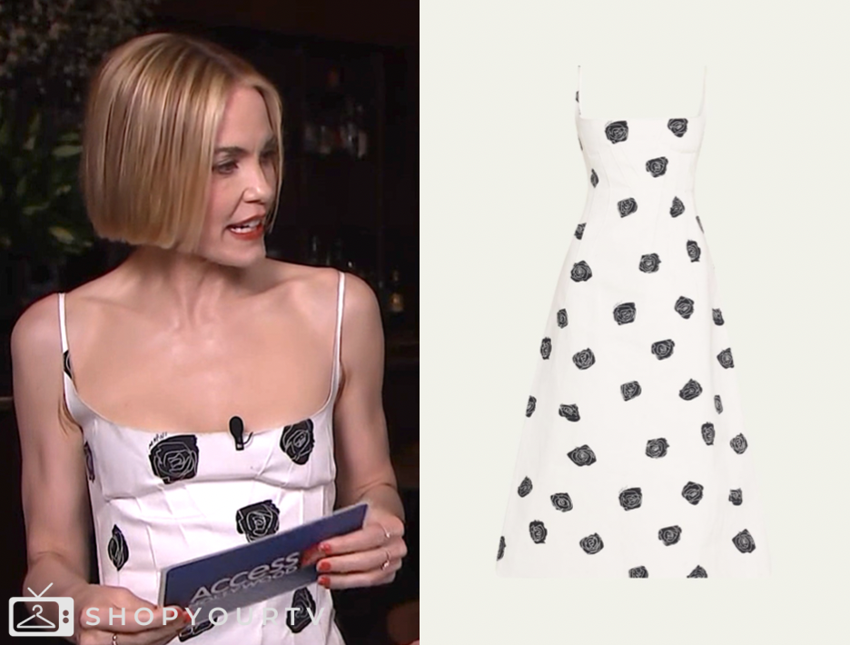 Leslie Bibb, access daily, black and white floral midi dress