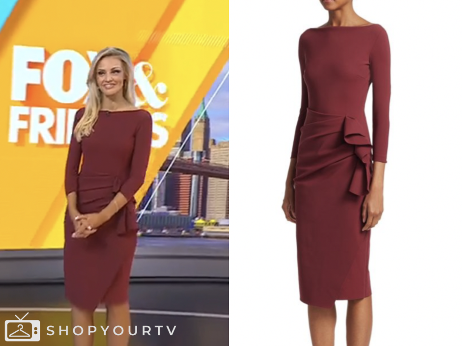 carley shimkus, fox and friends, fox news fashion, burgundy red boatneck sheath dress
