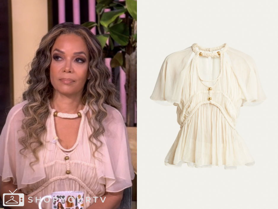 the view, beige braided cutout silk top, sunny hostin