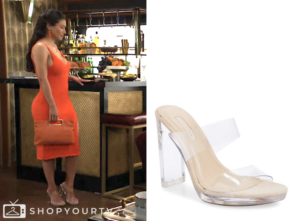 the young and the restless, audra charles, lucite sandals heels, Zuleyka Silver