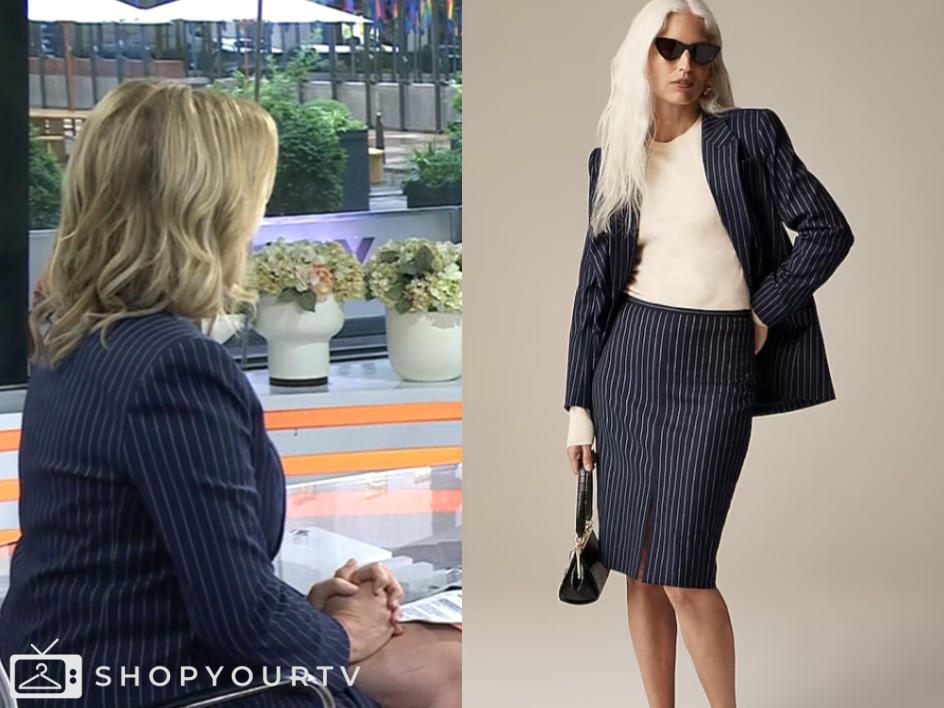 the today show, navy pinstripe blazer and skirt suit, christine romans