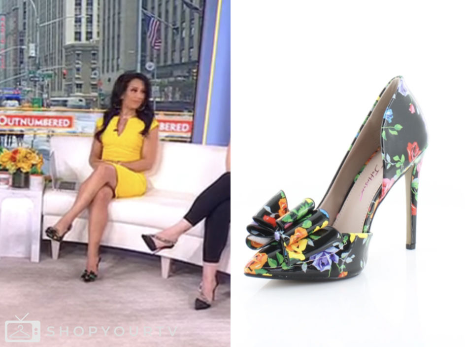 Outnumbered: June 2025 Emily Compagno’s Black Floral Bow Pumps Heels ...