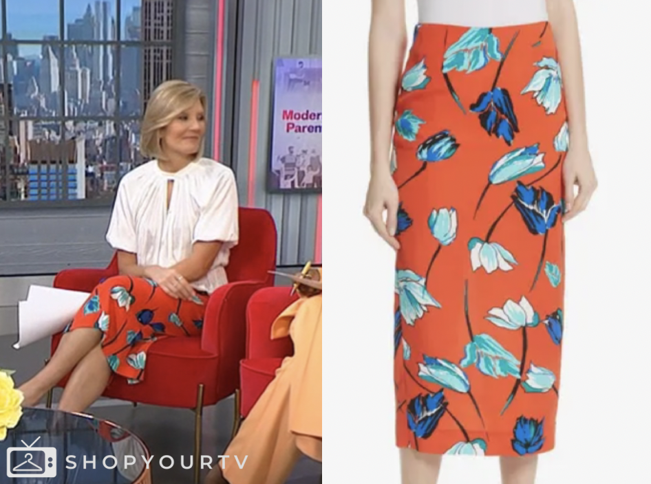 kate snow, nbc news daily, red floral skirt