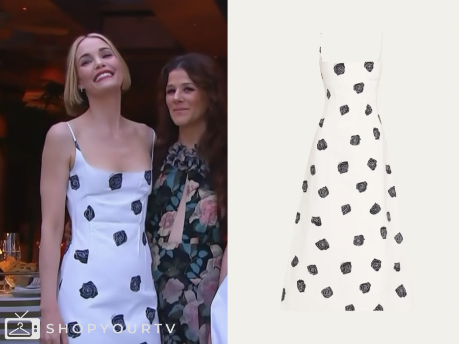 access hollywood, black and white white floral midi dress, leslie bibb