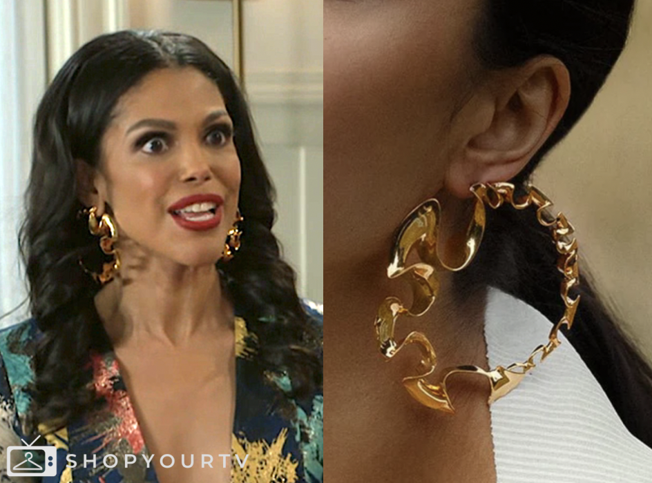 beyond the gates, gold wavy hoop earrings, dani dupree, karla mosley
