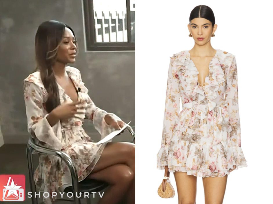 access hollywood, floral ruffle mini dress, zuri hall