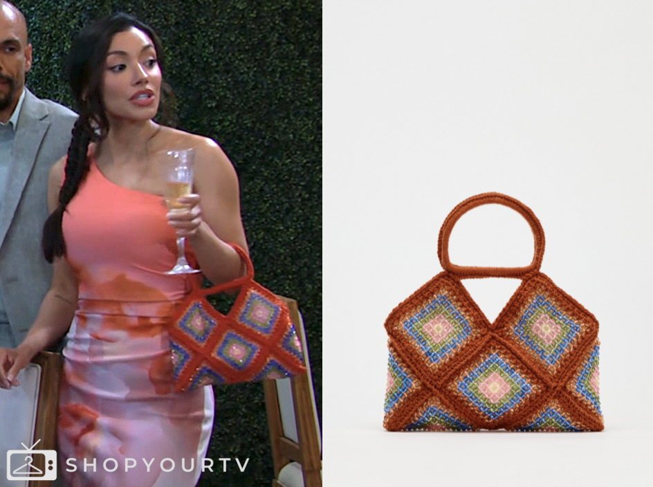 audra charles, the young and the restless, beaded printed bag, Zuleyka Silver