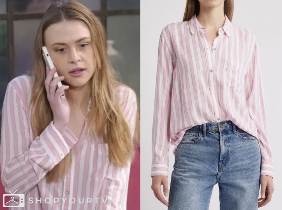 claire grace newman, hayley erin, the young and the restless, pink and white striped shirt