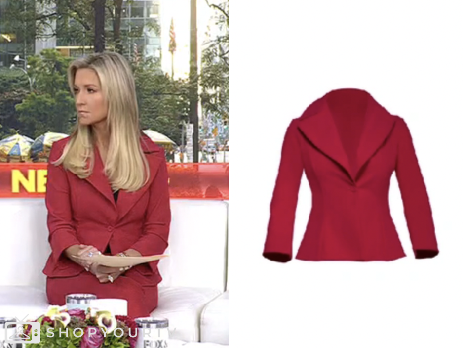 fox and friends, fox news fashion, red jacket, ainsley earhardt