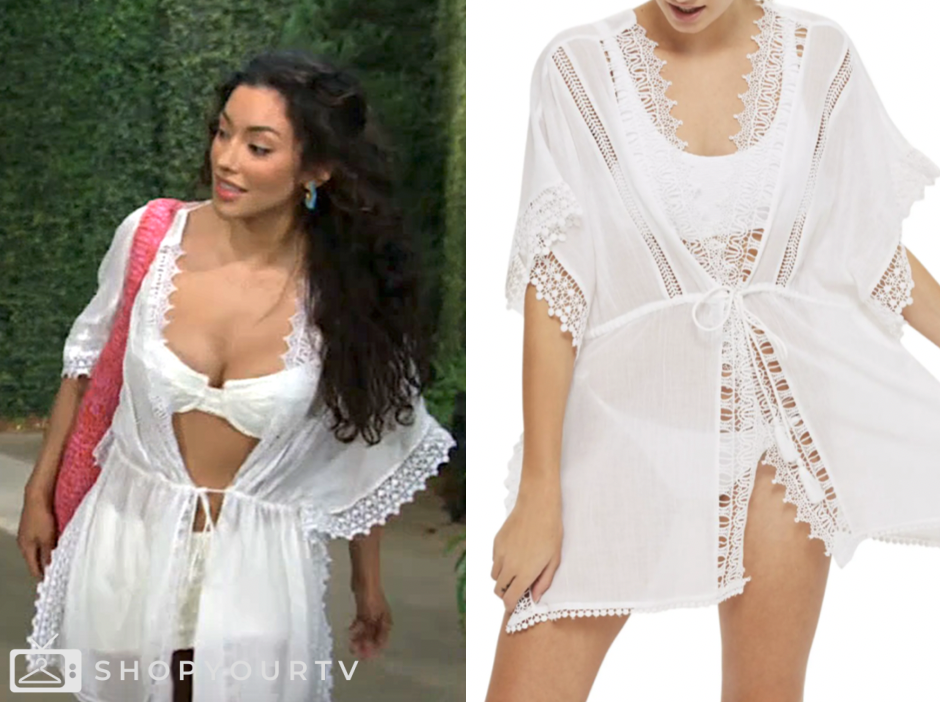 the young and the restless, white swim coverup, audra charles, Zuleyka Silver