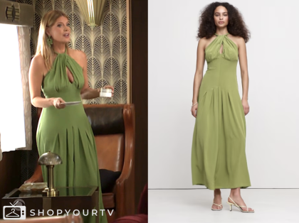 the young and the restless, green halter maxi dress, phyllis newman, michelle stafford