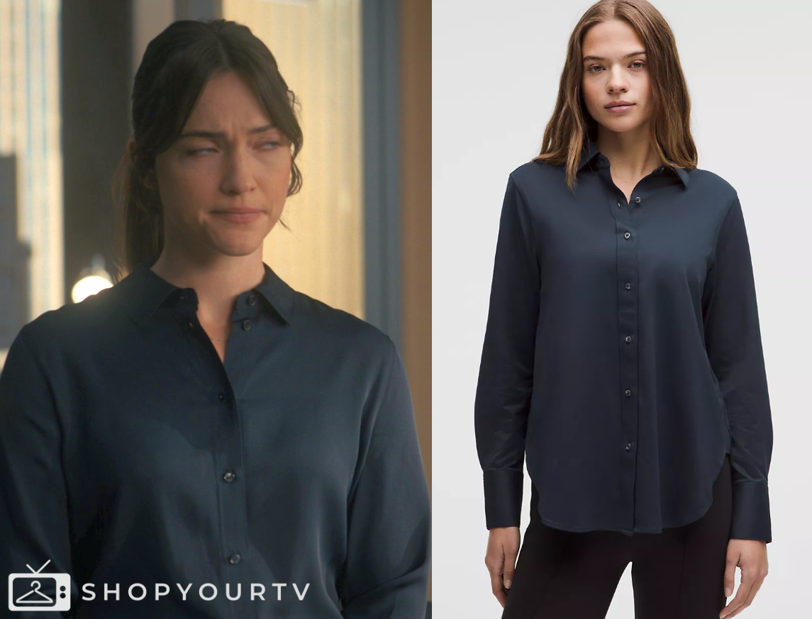 Countdown Coat Countdown: Season 1 Episode 4 Navy button Down Shirt | Shop Your TV