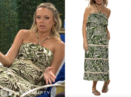 the young and the restless, green printed halter dress, abby newman, melissa ordway