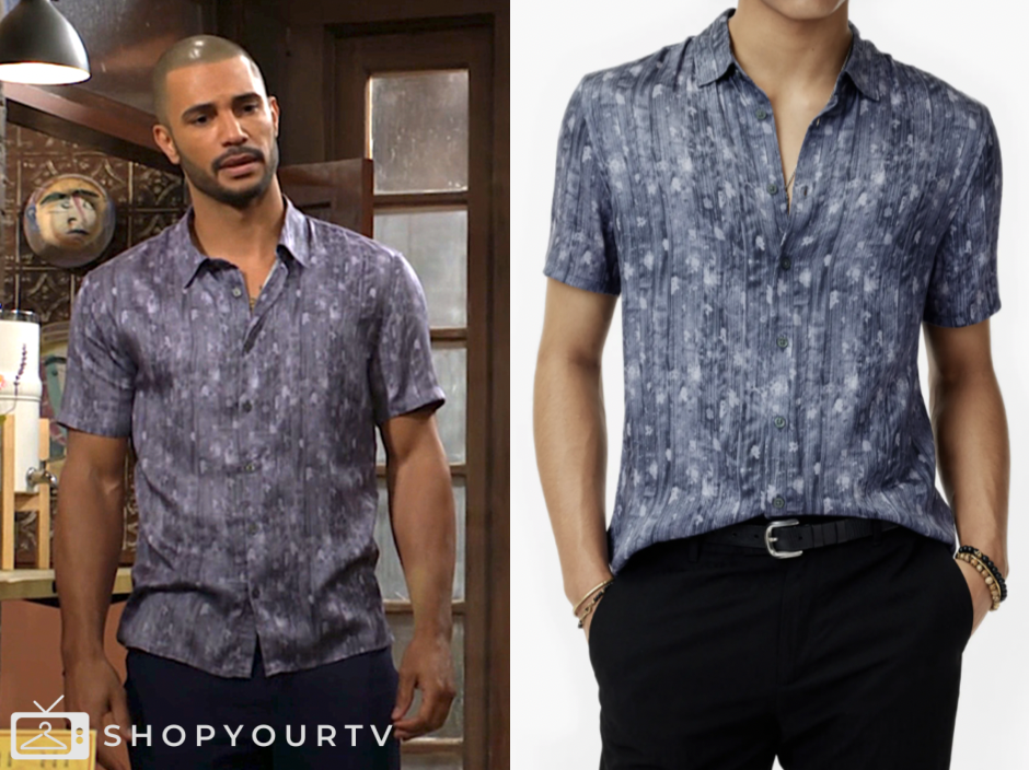 the young and the restless, blue printed shirt, Nathan Owens, Holden Novak