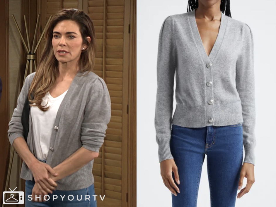 the young and the restless, grey cardigan, victoria newman, amelia heinle