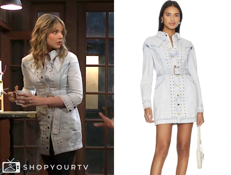 the young and the restless, denim studded dress, tessa porter, cait fairbanks