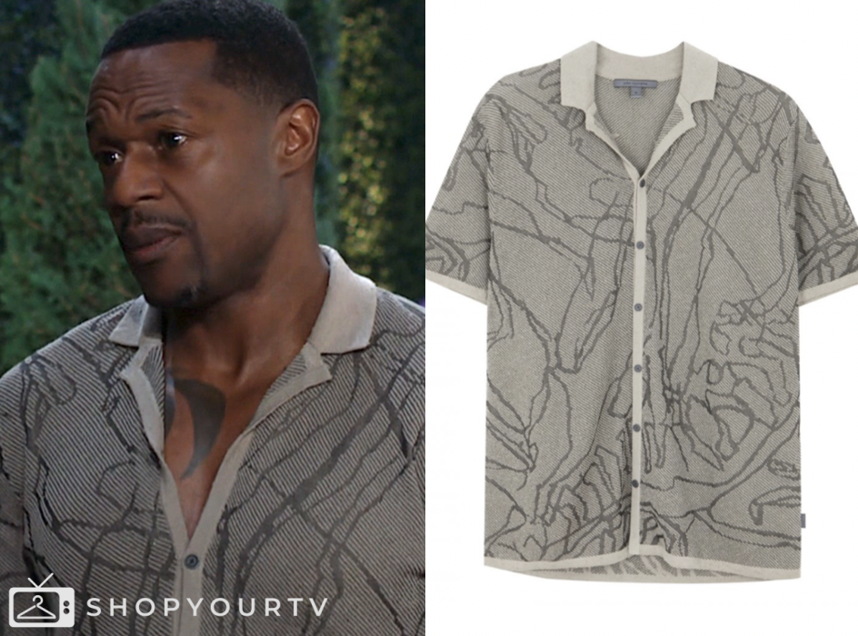 the young and the restless, grey knit camp shirt, Jermaine Rivers, Damian Kane