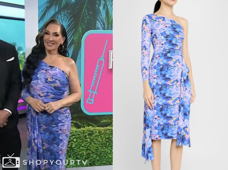 the today show, blue printed one-shoulder dress, jenna and friends, michelle visage