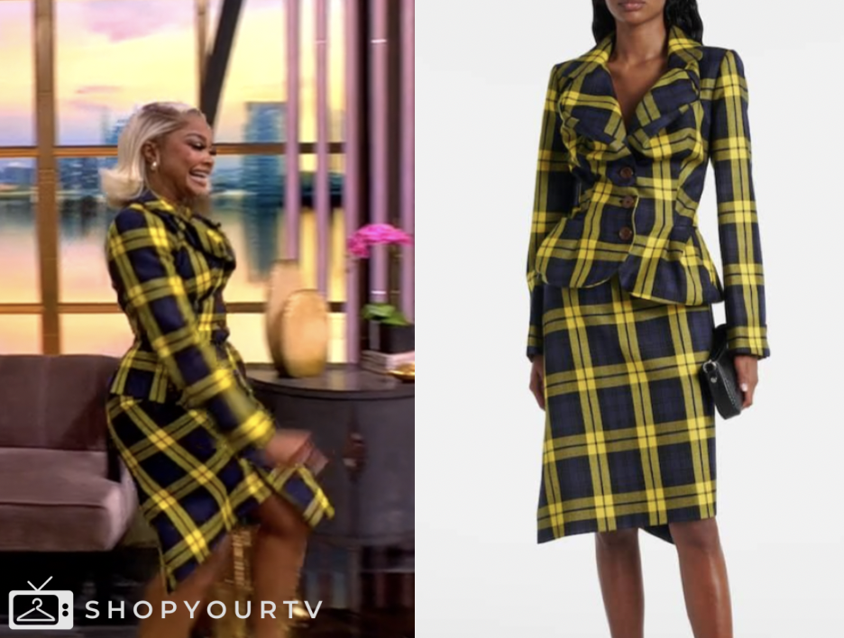 the view, yellow and navy plaid blazer and skirt suit, Phaedra Parks