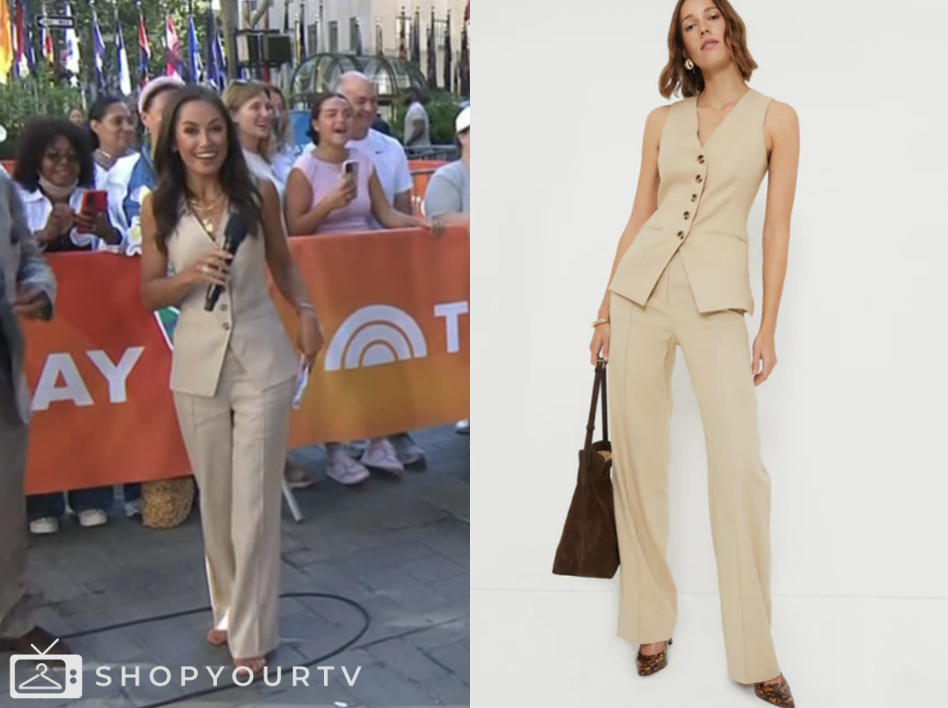 the today show, kaylee hartung, beige linen vest and pants