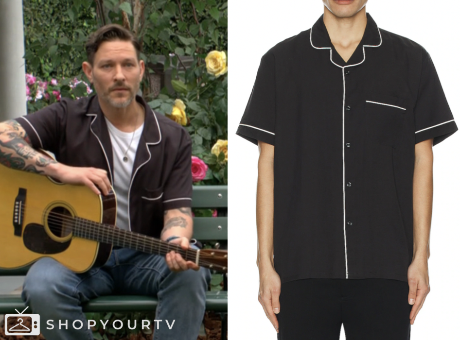 the young and the restless, black contrast trim shirt, daniel romalotti, Michael Graziadei