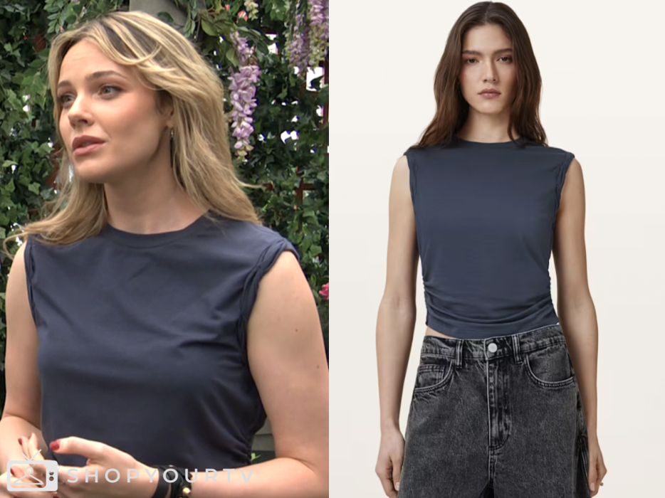 the young and the restless, navy blue tank top, tessa porter, cait fairbanks