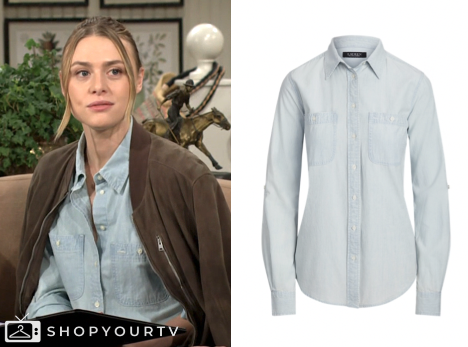 the young and the restless, claire grace, hayley erin, chambray shirt
