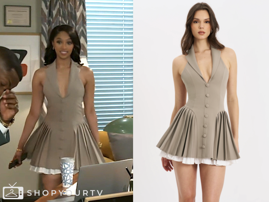 beyond the gates, beige pleated vest mini dress, kat richardson, Colby Muhammad
