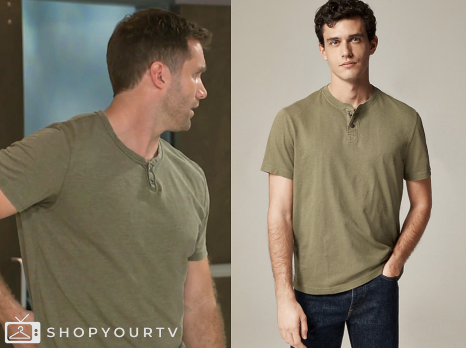 beyond the gates, green short sleeve henley, ben gavin, Derek Baldwin
