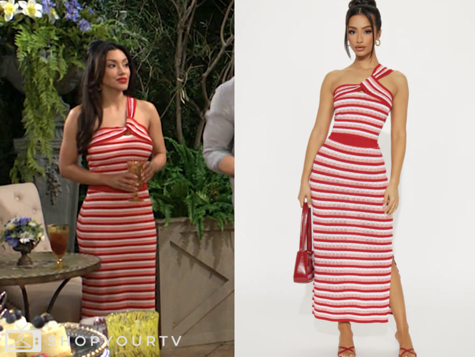 the young and the restless, red and white striped knit top and skirt set dress, audra charles, Zuleyka Silver