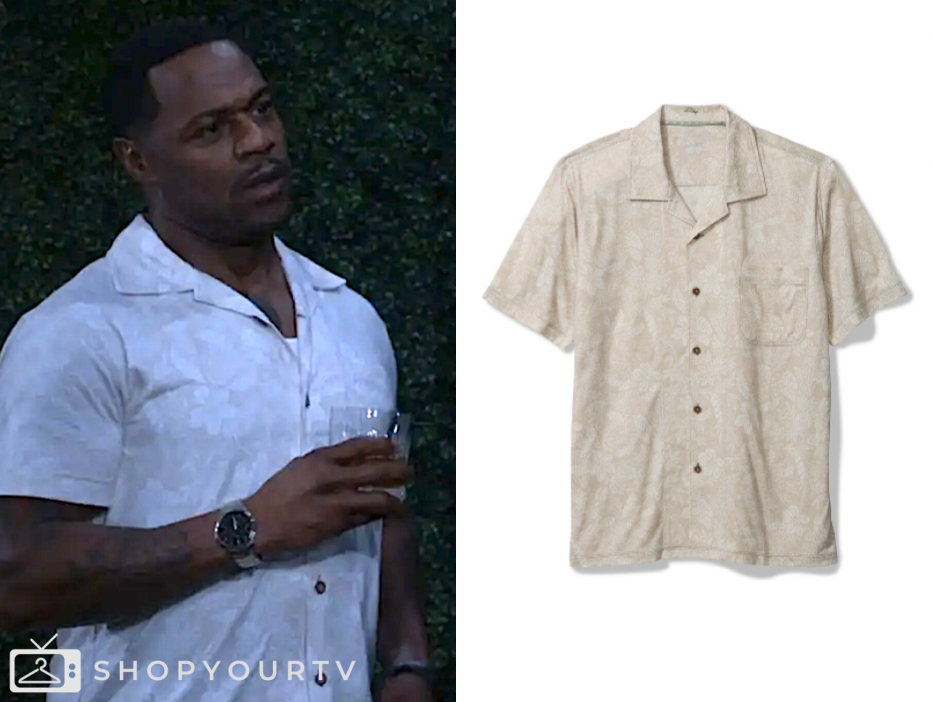 the young and the restless, white printed camp shirt, Damian Kane, Jermaine Rivers