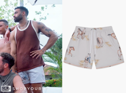 bachelor in paradise, white horse print swim trunks, justin glaze