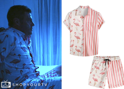 bachelor in paradise, jesse palmer, flamingo striped shirt and short set