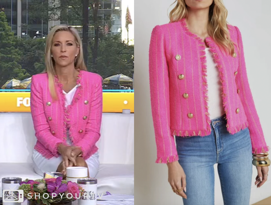 fox and friends, fox news fashion, pink tweed jacket, ainsley earhardt
