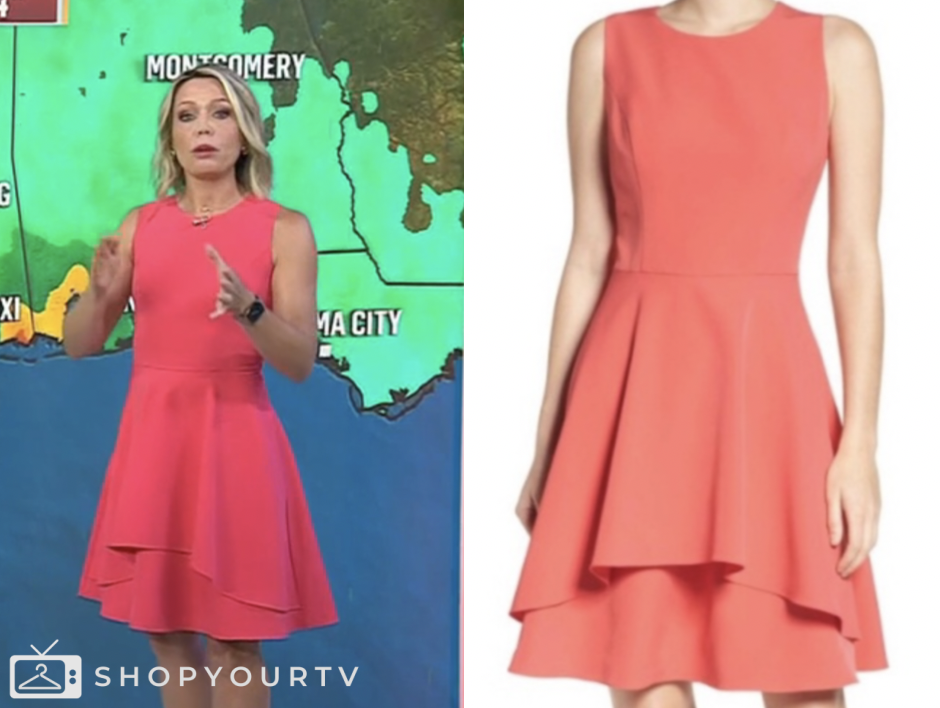 the today show, coral pink flare dress, dylan dreyer