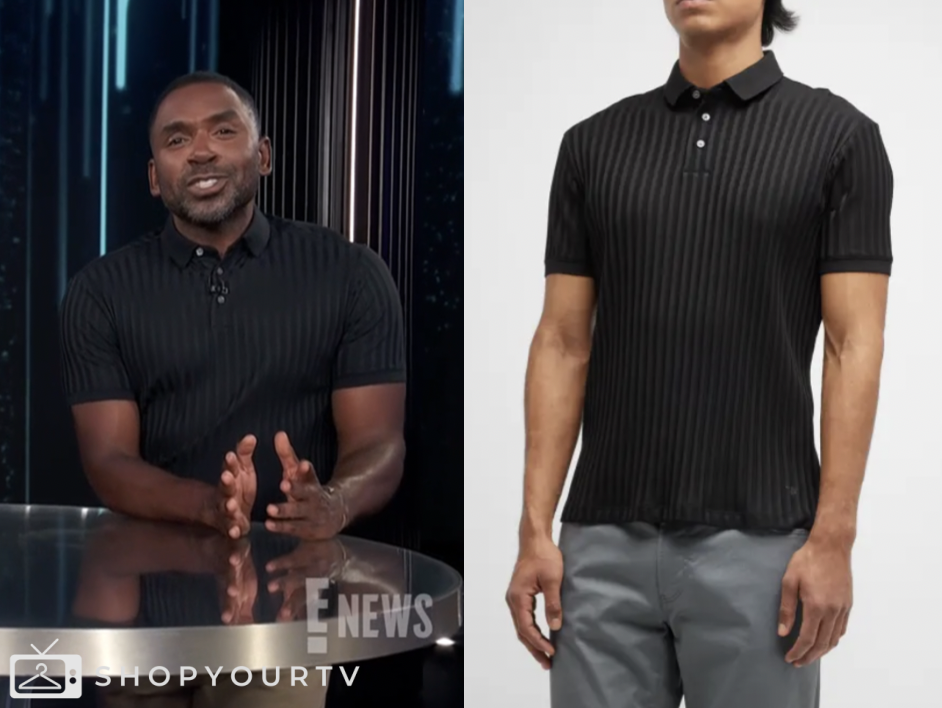 E! News: July 2025 Justin Sylvester's Black Tonal Stripe Polo Shirt ...